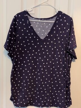 Lane Bryant Navy V-Neck Polka Dot Tee Sz 22/24
